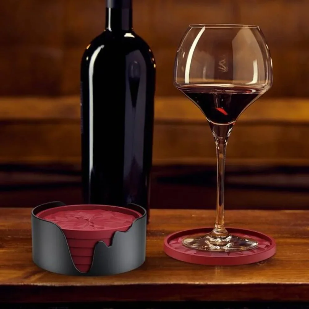 6 Pack Silicone Coasters with Holder, Non-Slip Cup Mats for Hot & Cold Drinks